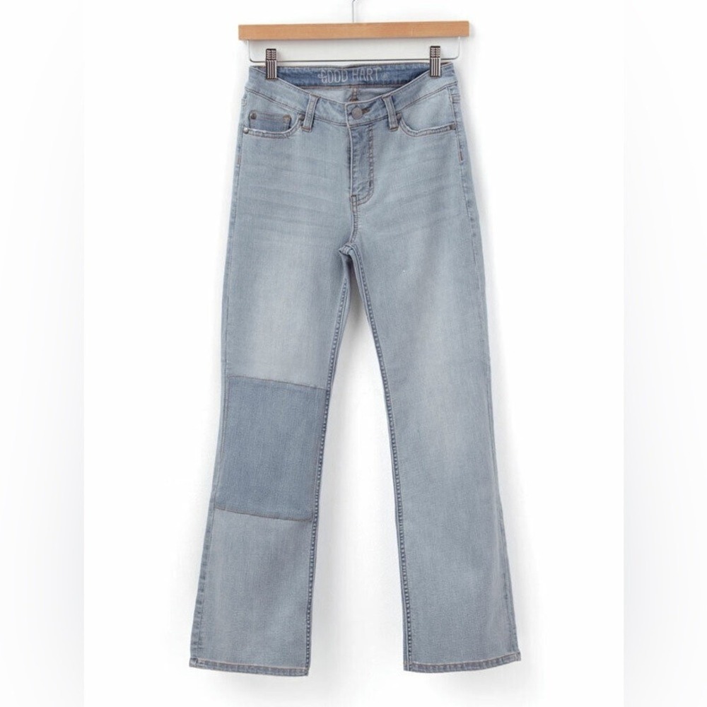 Good Hart Womens Windsor Straight Crop Jean Size 4 Blue Light Wash Patch Stretch